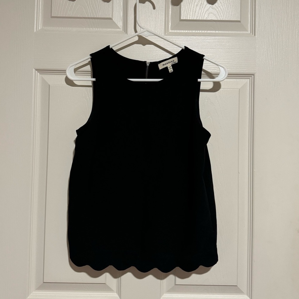 Monteau black tank top with scallop hem
